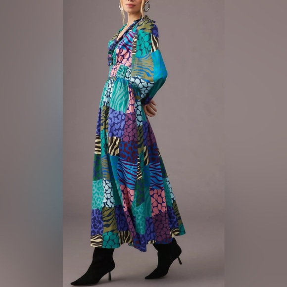 Geisha Designs for Anthropologie Long-Sleeve Printed Maxi Dress Large - Picture 2 of 15